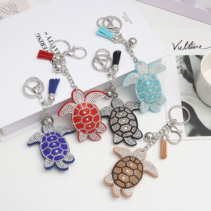 Factory Wholesale Cartoon Marine Creatures Turtle Hot Stamping Crystal Keychain Fashion Bag Tassel Pendant