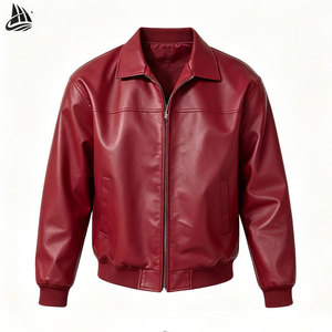 High Quality Custom Logo Zip up Red Pu Biker Vintage Pu <strong>Lambskin</strong> <strong>Leather</strong> <strong>Jacket</strong> Men - Product Image 3