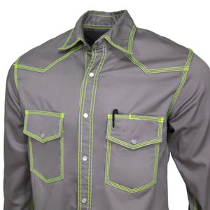 OEM رمادي NFPA مقاوم للهب طويل الأكمام قميص عمل مضاد للساكنة FRC لؤلؤ المفاجئة لحام ملابس عمل للرجال - Product Image 3
