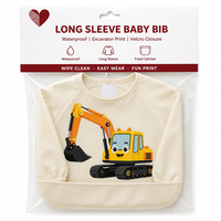 Baberos de silicona para bebé de manga larga, impermeables, con estampado de excavadora, babero de alimentación para bebé con cierre de velcro, recogedor de alimentos, juego de vajilla para bebé, OEM