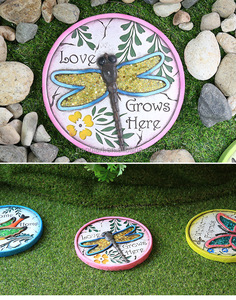 Artificielle Résine Artisanat Extérieur Jardin Maison Parc Décor Circulaire Coloré Ciment Oiseau Plante Motif Tremplin Statues - Product Image 4