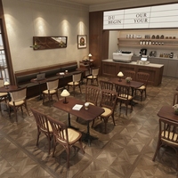 Ensemble table et chaises de café vintage en bois massif de style américain, 4 personnes, design vert, pour usage commercial dans les restaurants occidentaux et les cafés.