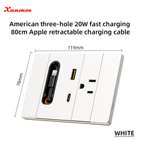 Cargador Rápido GaN de 20W con Cable Retráctil de 15A, Estándar Americano, Tres Orificios USB Tipo-C, Enchufe de Pared