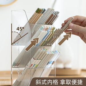Transparent Angled Pen Holder Large Capacity Desk Organizer Storage Box For Student Office Use Plastic Square Shape SD-3838 - Product Image 4