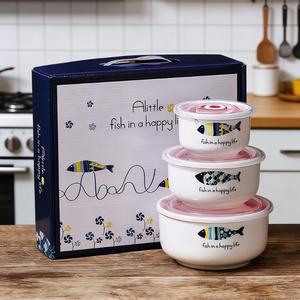Bol en céramique pour la conservation des aliments, ensemble de trois bols scellés avec couvercles, coffret cadeau, cadeau pratique pour événement, vente en gros - Product Image 1