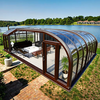Techo Corredizo Retráctil Automático para Terraza de Villa Moderna, Impermeable, con Estructura de Aluminio y Vidrio Laminado Templado, Móvil 4