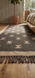 Tapis de couloir en laine et jute tissé à la main |   Tapis de couloir géométrique tribal noir et beige pour l'entrée de la maison, style bohème, sud-ouest, ferme - Product Image 4