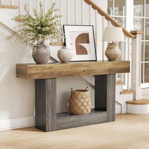 Mesa Consola de Entrada de Madera Rústica SENYU con Estante de Almacenamiento, Diseño Moderno de Casa de Campo para Decoración de Interiores del Hogar - Product Image 2
