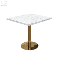 Meubles de salle à manger de luxe en or pour restaurant, table à manger carrée en marbre de 80*80 cm avec base en acier inoxydable