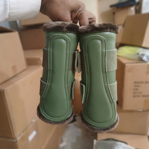 BRAND ZONE Equine Boots Patent Leather Horse Tendon Brushing Boots Splint Boots with 8MM Neoprean and Faux Fur <b>Equestrian</b> horse - Product Image 1