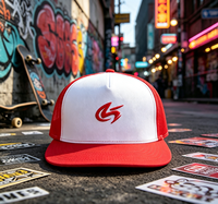 Topi Snapback 5 Panel yang Dapat Disesuaikan dengan Bagian Depan Kain & Bagian Belakang Jaring Bernapas, Gaya Sporty untuk Hip-hop Jalanan, Skateboarding, dan Penggunaan Sehari-hari