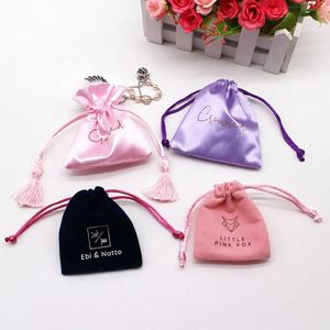 Customized Logo Printing Mini Satin Gift Bag Small Drawstring Jewelry Pouch with Personalized Design <b>Textile</b> <b>Packaging</b> - Product Image 3