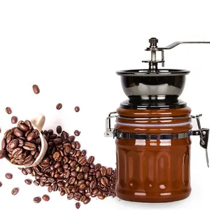 Wholesale cafe coffee tools EU/UK/ Italy/France/Germany canister ceramic body burr adjustable hand manual coffee grinder mill