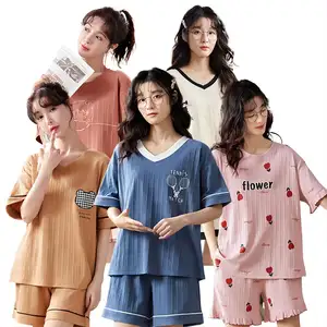 AIMINYZ ODM Pyjama en coton tricoté à manches courtes 2023 Nouveau style japonais Sweet Loose Girl Leisure Shorts Customize Home Clothing