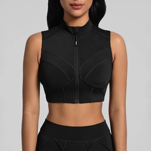 Sujetador deportivo con cremallera de alta sujeción de Spandex/Nylon, con almohadillas desmontables, efecto push-up, transpirable, tipo halter, para fitness, running, ropa exterior y yoga. - Product Image 3