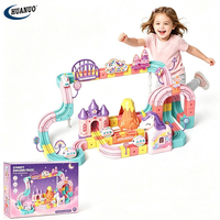 Mainan Trek Unicorn Berbintang Set Permainan Malam Ajaib untuk Anak-anak, Blok Bangunan Rakitan DIY, Kubus Plastik, Set Rel Kereta Listrik
