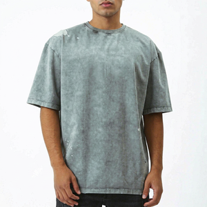 Camisetas Casuales Extra Grandes de Punto con Lavado Ácido para Hombre, Diseño de Última Moda, Color Sólido, 100% Algodón, Transpirables y de Secado Rápido - Product Image 1