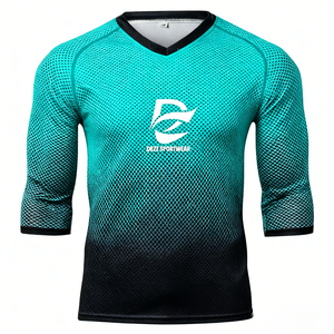 เสื้อยืดแขนสามส่วนสำหรับปั่นจักรยานแบบไล่เฉดสีสำหรับทีมชายหญิง ระบายความชื้น ทนทานต่อการสึกหรอ พิมพ์ลายได้ตามต้องการ เหมาะสำหรับการปั่นจักรยานลงเขาและเสื้อเจอร์ซีย์ MTB - Product Image 2