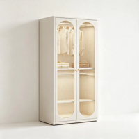 Armoire en acier à double porte de taille moyenne avec portes vitrées cintrées et deux zones de rangement indépendantes