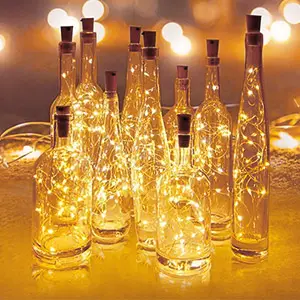 Lampu botol anggur LED dengan Cork - Fairy String dioperasikan baterai untuk Halloween, ulang tahun, dekorasi pesta pernikahan (putih hangat)