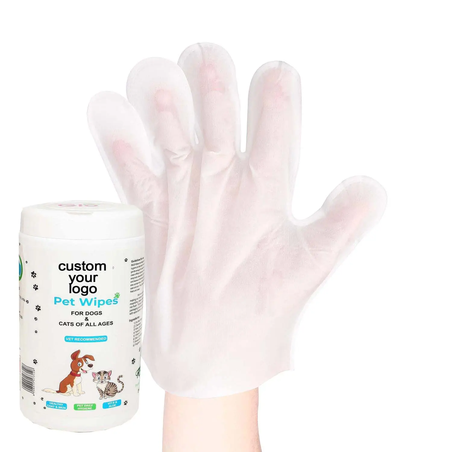 قفازات بشعار مخصص للاستخدام مرة واحدة لتنظيف الحيوانات الأليفة مناديل ورقية بيضاء تقليل الحساسية لتنظيف الحيوانات الأليفة مناديل ورقية مبللة للكلاب والقطط
