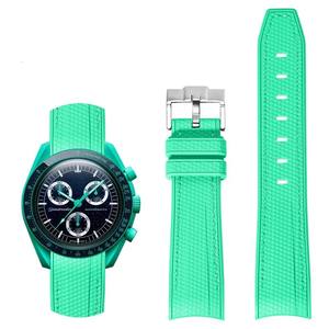 Bracelet de montre en caoutchouc tissé à extrémités courbes avec surpiqûres pour Omega X <span class=keywords><strong>Swatch</strong></span> Speedmaster <span class=keywords><strong>Moonswatch</strong></span> 20 mm - Product Image 1