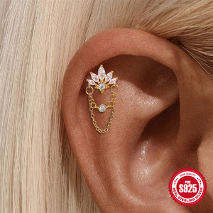 YW 925 Sterling Silver CZ <span class=keywords><strong>Piercing</strong></span> Tragus Helix Daith lobo piatto retro orecchini interno filo Labret - Product Image 3