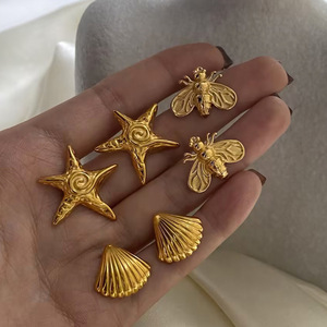 Boucles d'oreilles clous en acier inoxydable plaqué or, <span class=keywords><strong>pas</strong></span> chères, pour femme, style minimaliste, étoile de mer et coquillage, accessoires tendance, vente chaude - Product Image 4