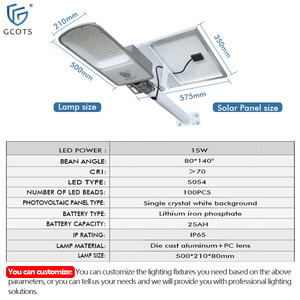 15W LED <b>Solar</b> Street Lights IP65 <b>Solar</b> Lights Outdoor Waterproof with Remote Control Battery <b>Powered</b> for Garden Farm Park - Product Image 3