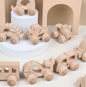 Mini voiture en bois Montessori pour l'apprentissage des capacités sensorielles et motrices des bébés, jouet à hochet en bois pour tout-petits - Product Image 5