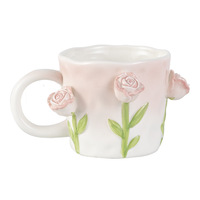 Vente directe d'usine Style moderne 350ml tasse en céramique tenue dans la main irrégulière en trois dimensions fleur Rose tulipe tasse