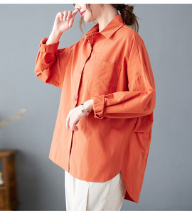 Camicia Casual Casual languida e Casual in cotone a taglio tridimensionale tinta unita camicie a maniche lunghe da donna - Product Image 3