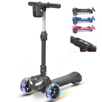 Trottinette électrique pour enfants à trois roues pliable, moteur 60W, hauteur réglable, lumières LED, batterie amovible, conduite en extérieur
