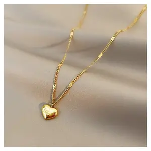 Minimalismo Moda Amor Coração Colar de Corrente Clavícula 18K Banhado A Ouro de Titânio de Aço Colar de Pingente de Coração Para As Mulheres