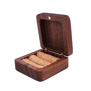 Custom LOGO Rustic Wedding Wooden Jewelry Engagement Storage Container Holder Rings Bearer Walnut Wood Ring Box
