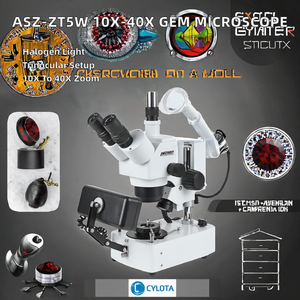 Microscope trinoculaire pour bijoux et gemmes 10X-40X |   Microscope d'inspection des pierres précieuses diamantées à éclairage halogène |   Lunette de laboratoire à mise au point manuelle - Product Image 2