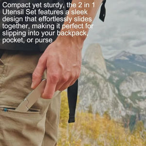 Juego de utensilios para comer 2 en 1 para acampar, cuchara-tenedor reutilizable desmontable, combinación de tenedor compacto de acero inoxidable para acampar - Product Image 4