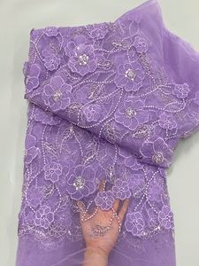 2024 Tulle Net thêu hoa 3D đính Handmade Đính cườm với sáng bóng Sequins ren vải lưới ren vải cho phụ nữ đám cưới - Product Image 6