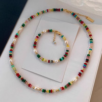 Collier géométrique unisexe en verre plaqué or, style chinois, fait main, tressé de perles, avec perles d'eau douce et coquillages naturels superposés, vente en gros
