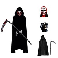 Cape à capuche noire Halloween fête d'horreur Cosplay accessoire mort dieu jeu de rôle Costume adulte gants lumineux vêtements à usage spécial