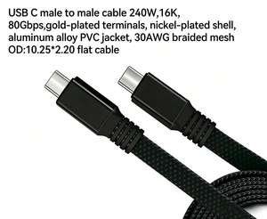 Câble USB-C vers Type-C plat 16K, pleine fonctionnalité, 240W80Gb USB4.2, cordon tressé anti-emmêlement plaqué pour MacBook Thunderbolt 5/<span class=keywords><strong>4</strong></span> <span class=keywords><strong>iPhone</strong></span> - Product Image 2