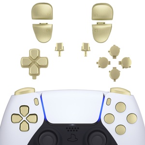 ชุดปุ่มโลหะสีแชมเปญทอง ครบชุด พร้อมปุ่ม D-pad, R1, L1, R2, L2, ปุ่มทริกเกอร์, ปุ่มแชร์, ปุ่มตัวเลือก และปุ่มหน้า สำหรับคอนโทรลเลอร์ PS5 รุ่น BDM-030/040/050 - Product Image 1