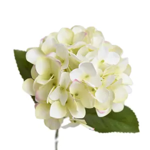 Hunan factory white color artificial flower 3D printing PU silk hydrangeas flowers with 54pcs petals 2pcs leaves