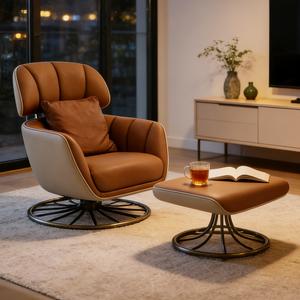 <span class=keywords><strong>Sillón</strong></span> Reclinable <span class=keywords><strong>Giratorio</strong></span> de Cuero de Diseño, con Respaldo Alto Inclinable, para Lectura <span class=keywords><strong>y</strong></span> Descanso, Tapizado, Cómodo, para Salón, Conjunto de Muebles - Product Image 4