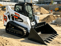 Mini-chargeuse compacte sur chenilles Kubota T590, homologuée EPA EURO 5, charge nominale de 0,95 tonne, puissance de 51 kW, godet standard