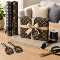 Ensemble de rouleaux de papier cadeau de luxe avec boîtes cadeaux, rubans, nœuds, étiquettes, design rayé bleu marine et doré, fournitures d'emballage en gros