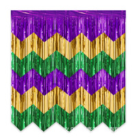 Guirlande de bannières de carnaval, violet, or, vert, motif vague, en PET, pour usage intérieur, rideau décoratif, toile de fond pour fête de la Nouvelle-Orléans, nouveauté, produit phare