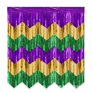 Karnevalsfestbanner Girlande Lila Gold Grün Wellenmuster PET für Innenbereich Vorhang Flagge New Orleans Party Hintergrund Neuheit Heißer Verkauf - Product Image 5