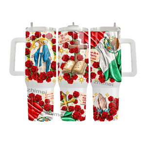 Virgin Mary and San Judas Tadeo Tumbler Custom 40oz Mexican Flag Our Lady of Guadalupe <strong>Cups</strong> with Handle and Straw - Product Image 2