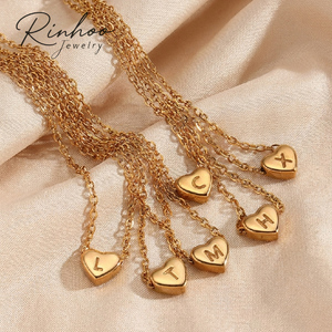 Collana Minimalista RINHOO con Iniziale a Cuore, Gioiello in Acciaio Inossidabile Placcato Oro 18k, Ciondolo a Forma di Cuore con Lettera, Regalo - Product Image 1